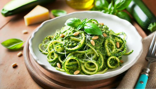 photo of seed oil free zucchini noodles with pesto